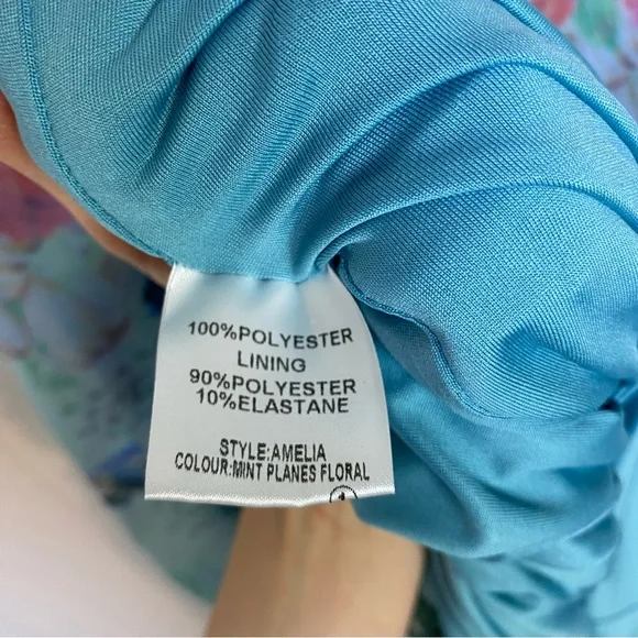 NWT Lindy Bop Retro Amelia Dress Mint Planes Floral Size US 12 Love Letters Blue - Picture 10 of 16